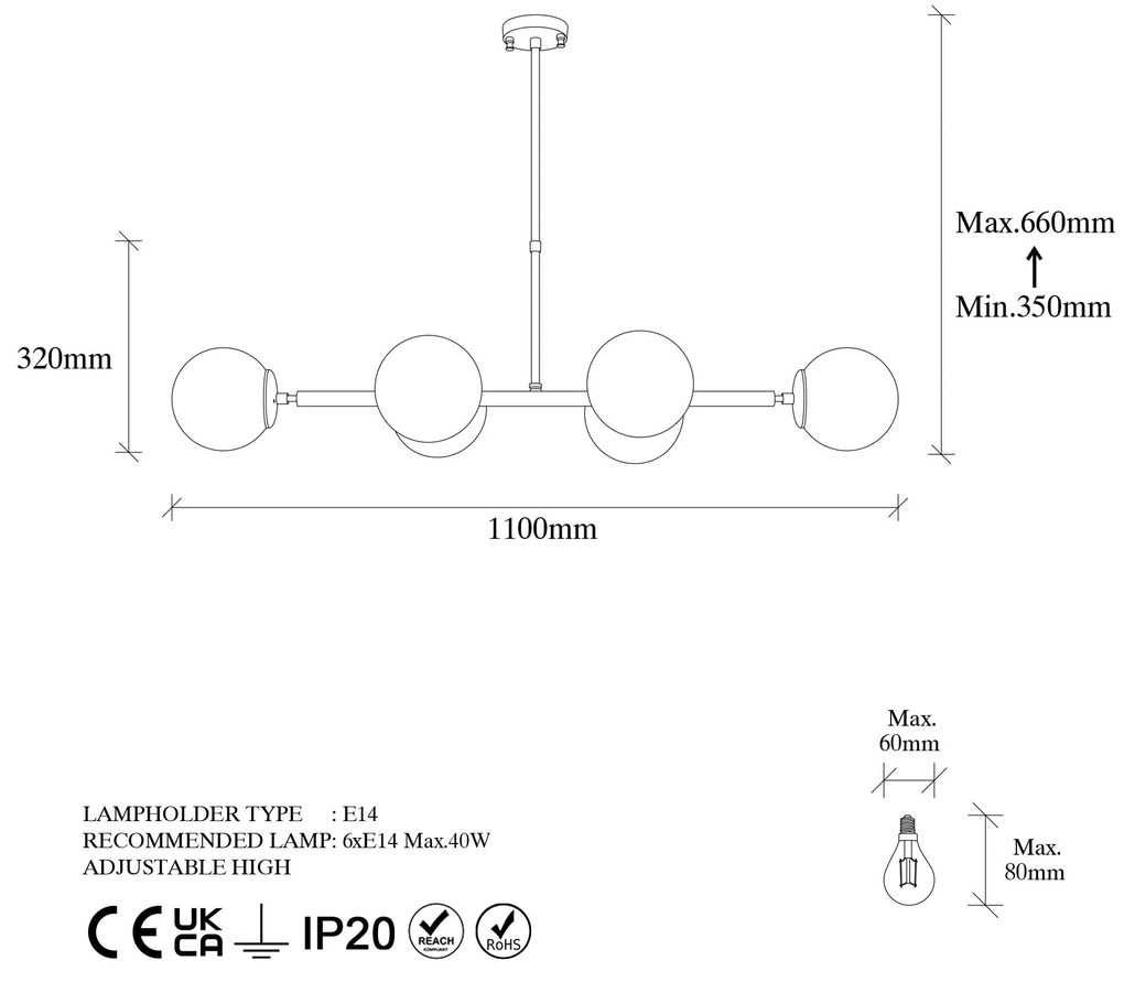 Chandelier Fazli – Vintage – 110 x 40 x 35-66 cm