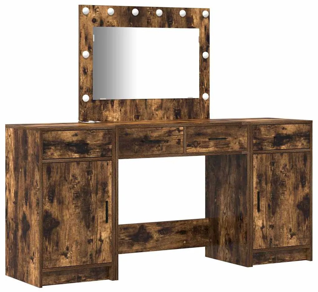 Conjunto de Mesa de Maquilhagem de 3 Peças com LED em Carvalhos Escuro