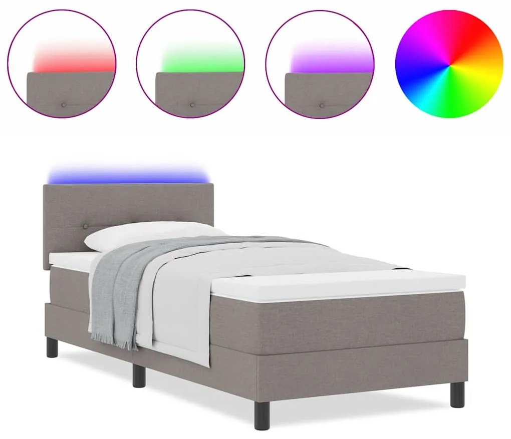 Cama Box com Colchão &amp; LED Taupe 80x200 cm Tecido