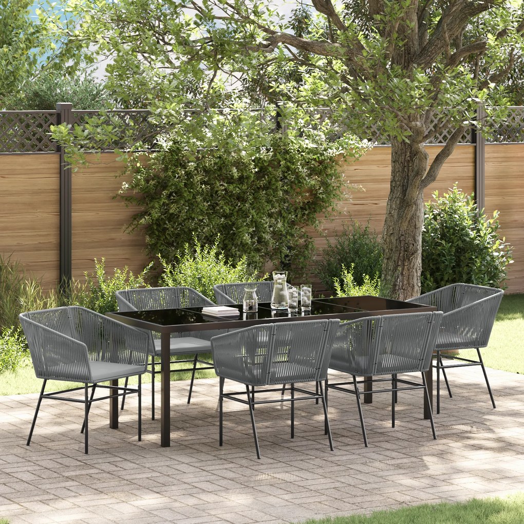 vidaXL Conjunto de Jantar para Jardim de 7 Peças com Almofadas Cinza em Rattan Polipropileno