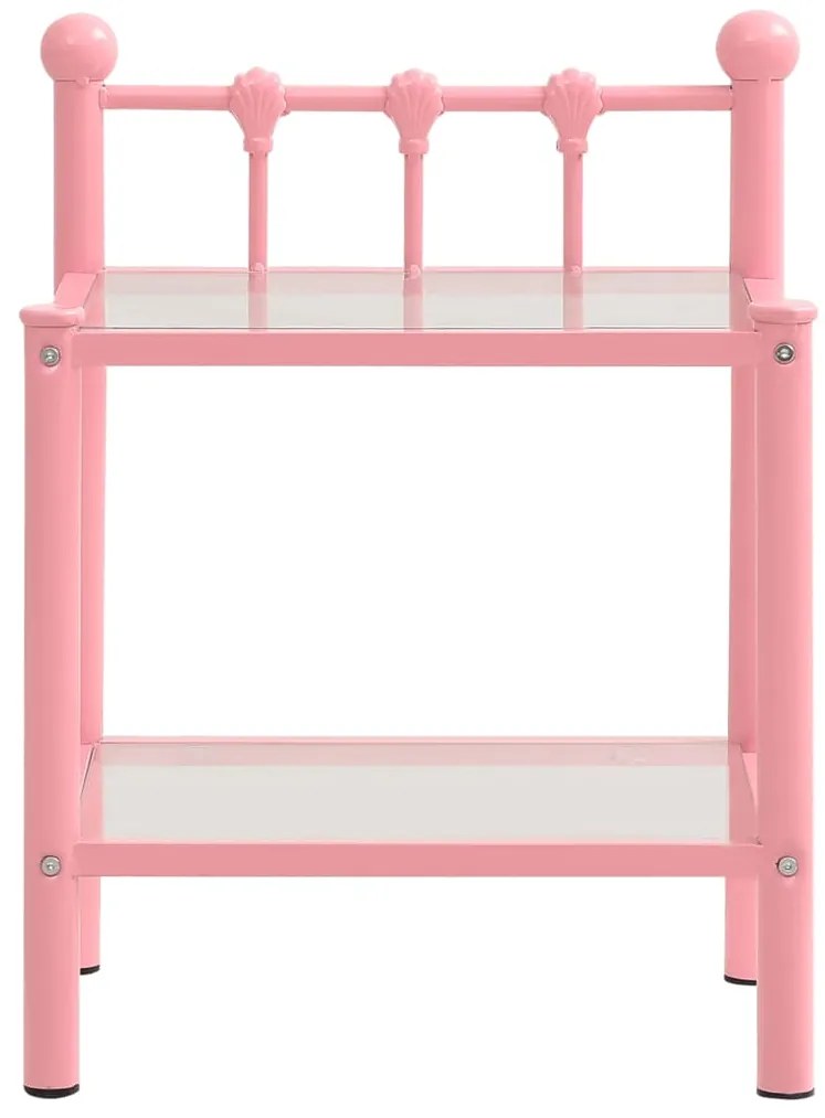 Mesas de cabeceira 2 pcs metal rosa e vidro transparente
