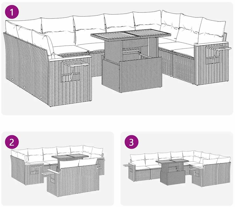 10 pcs conjunto sofás jardim c/ almofadões vime PE/acácia preto