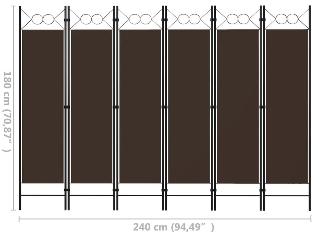 Divisória de quarto com 6 painéis 240x180 cm castanho