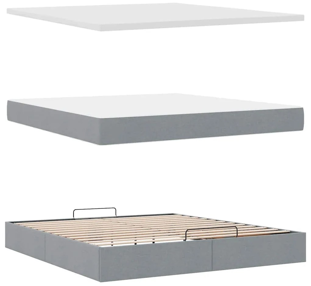 Estrutura cama otomana colchão 160x200 cm tecido cinzento claro