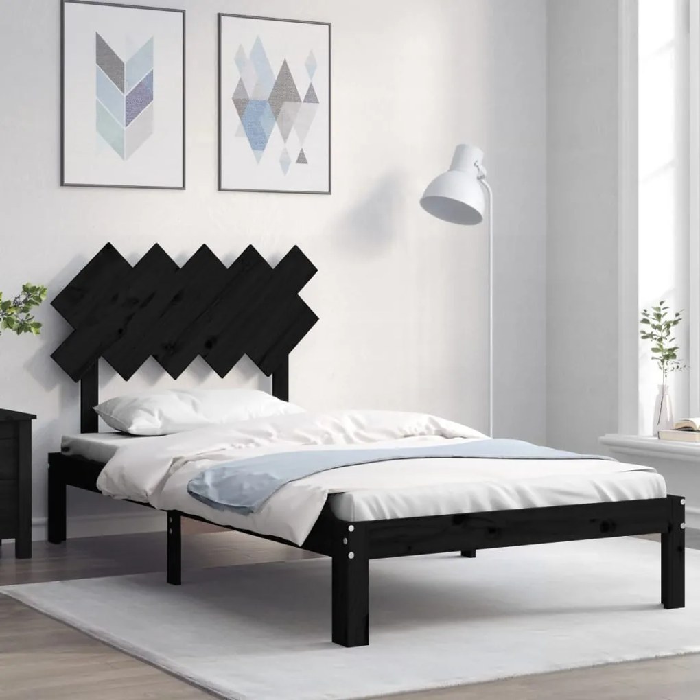 Estrutura de cama com cabeceira 100x200 cm madeira maciça preto