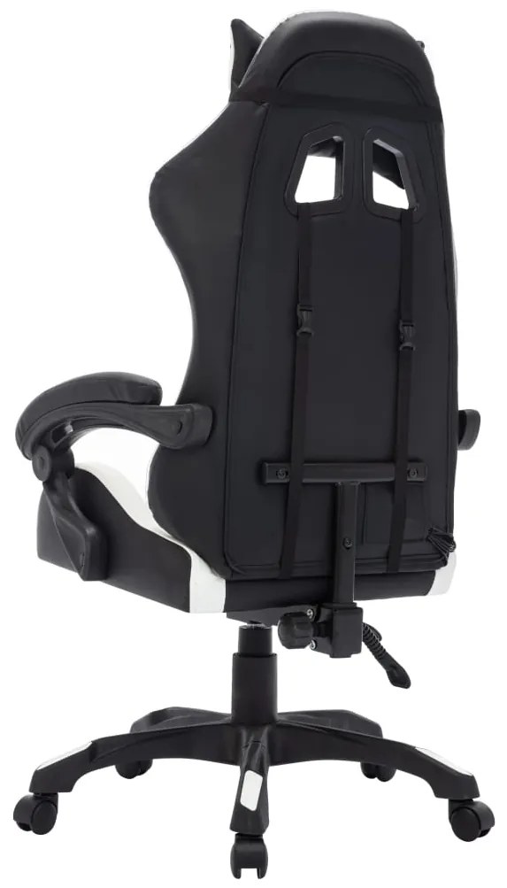 Cadeira estilo corrida luzes LED RGB couro artif. branco/preto