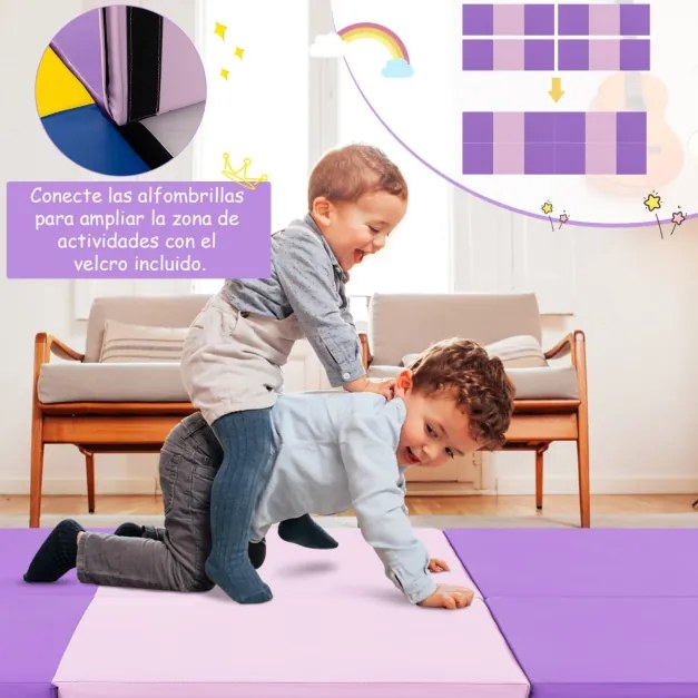 Tapete duplo portátil ginástica leve para exercícios com 3 dores e 2 lados, almofada compacta de espuma EPE para academia, 180 x 60 x 5 cm Rosa