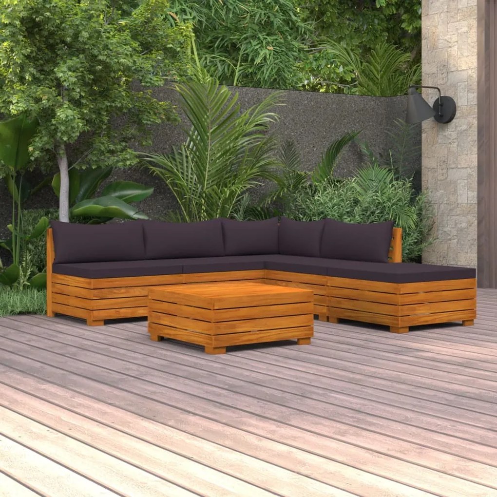 vidaXL 6 pcs conjunto lounge de jardim c/ almofadões acácia maciça