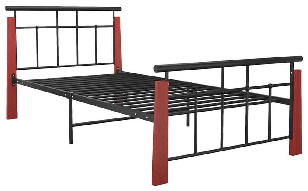 Estrutura de cama 100x200 cm metal/madeira de carvalho maciça