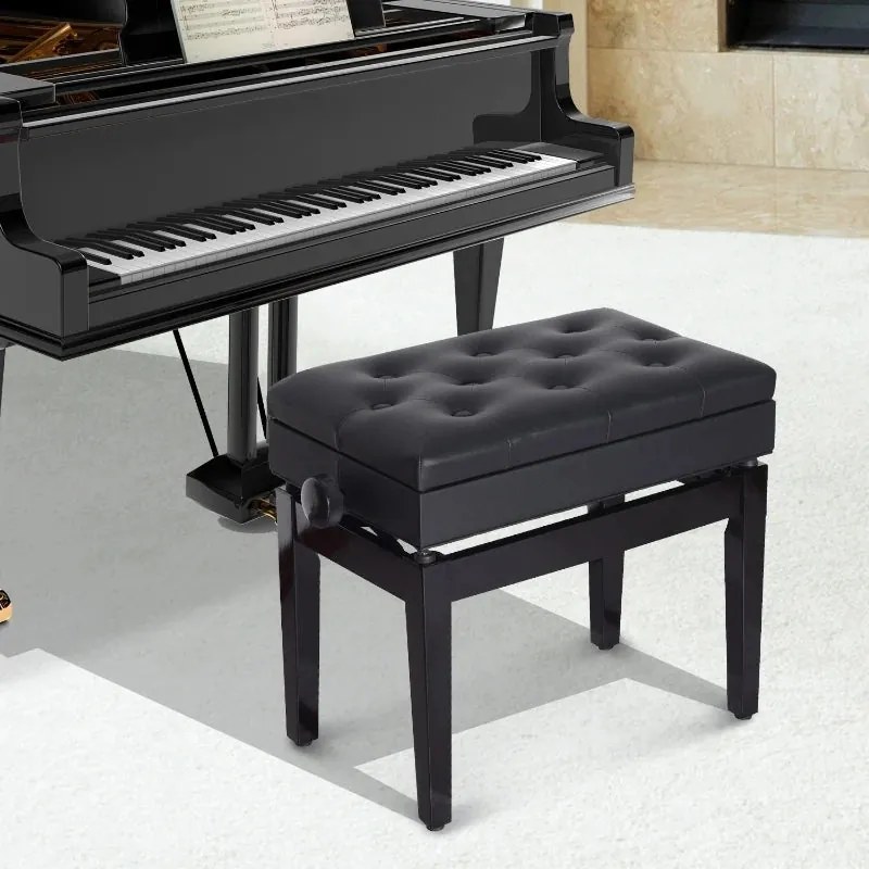Banco de Piano – Altura Ajustável – 54,5x33x48-58 cm – Preto – Com Esp