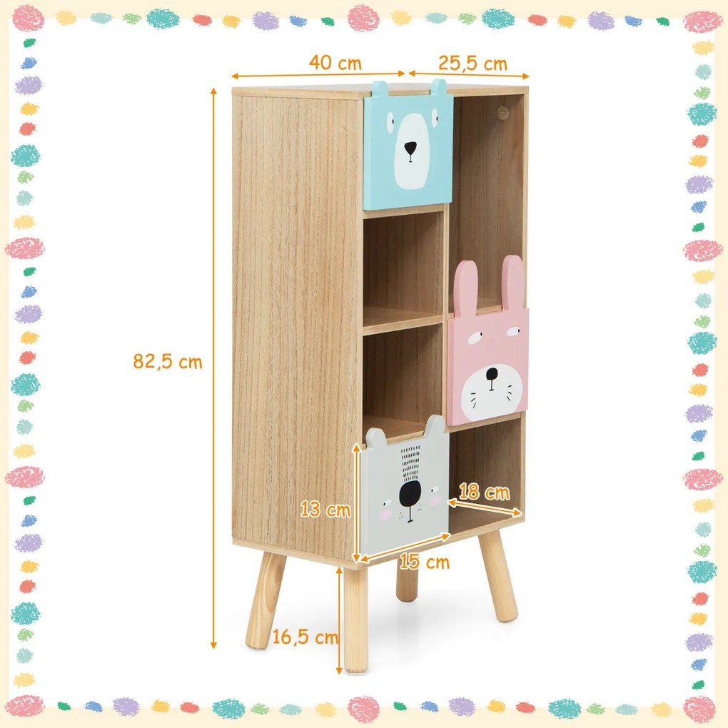 Estantel infantil com gavetas e compartimentos abertos para brinquedos e livros Móveis para guardar brinquedos 40 x 25,5 x 82,5 cm natural