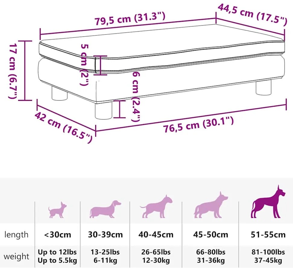 Cama para cães com extensão 100x50x30 cm veludo castanho