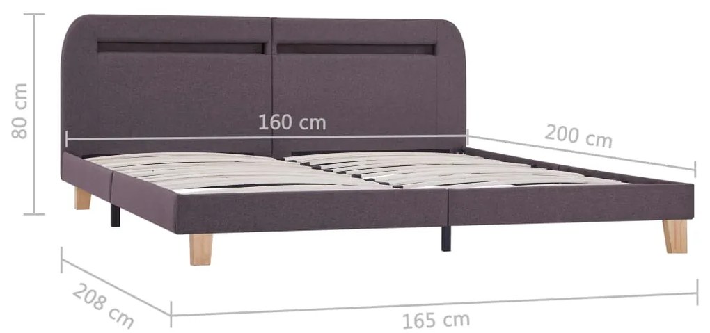 Estrutura cama c/ LEDs em tecido 160x200cm cinzento-acastanhado