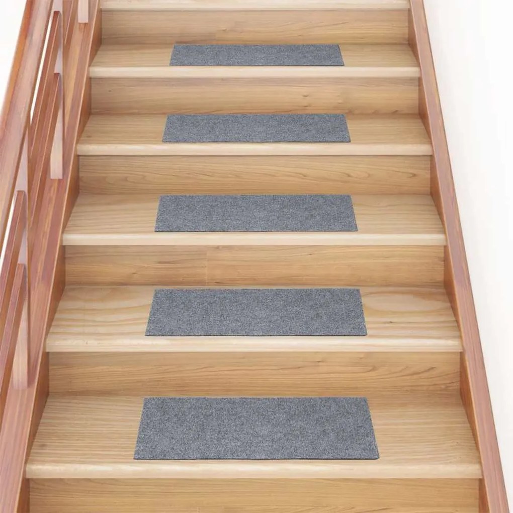 vidaXL Tapetes de escada autoadesivos 15 peças 60x25 cm cinza claro retangulares