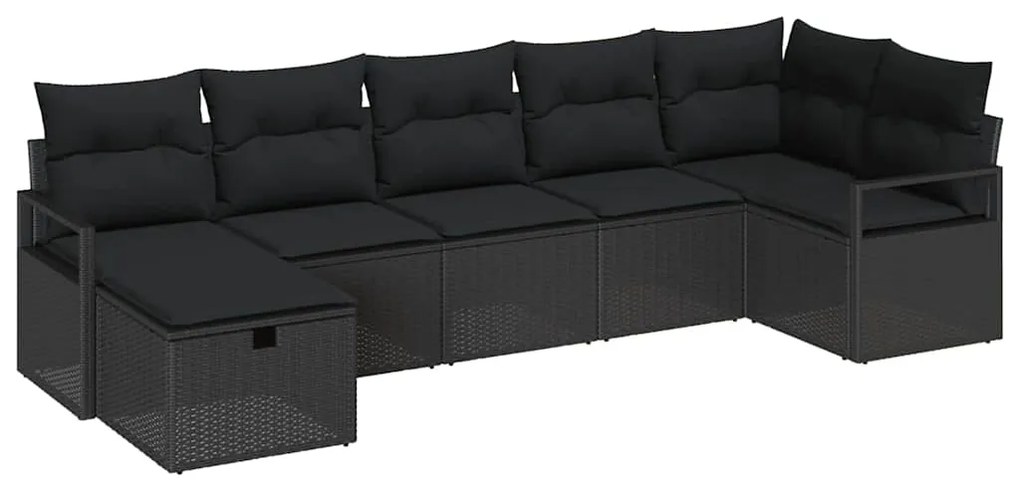 Conjunto de Sofá de Jardim vidaXL 7 Peças com Almofadas Preto Rattan P