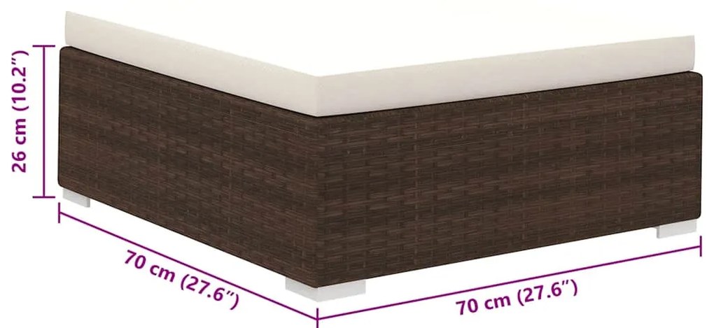 8 pcs conjunto lounge jardim c/ almofadões vime PE castanho