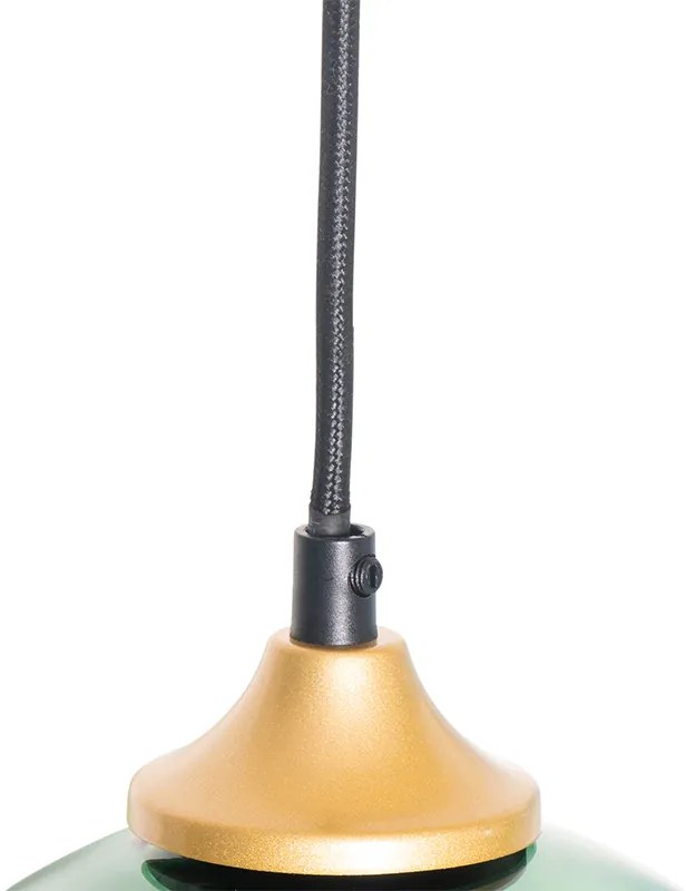 Candeeiro de suspensão em latão com vidro azul e verde 8 luzes - Sandra Art Deco