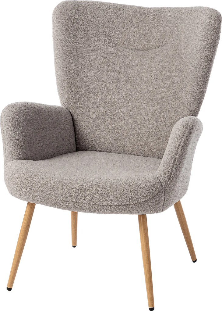 HOMCOM Poltrona de sala, poltrona almofadada em tecido bouclette com encosto alto e apoios de braço, 71x74x97,5cm, cinza | Aosom Portugal