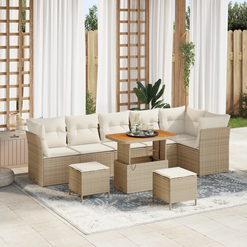 Conjunto de Sofás de Jardim vidaXL para 9 Pessoas com Almofadas Bege R