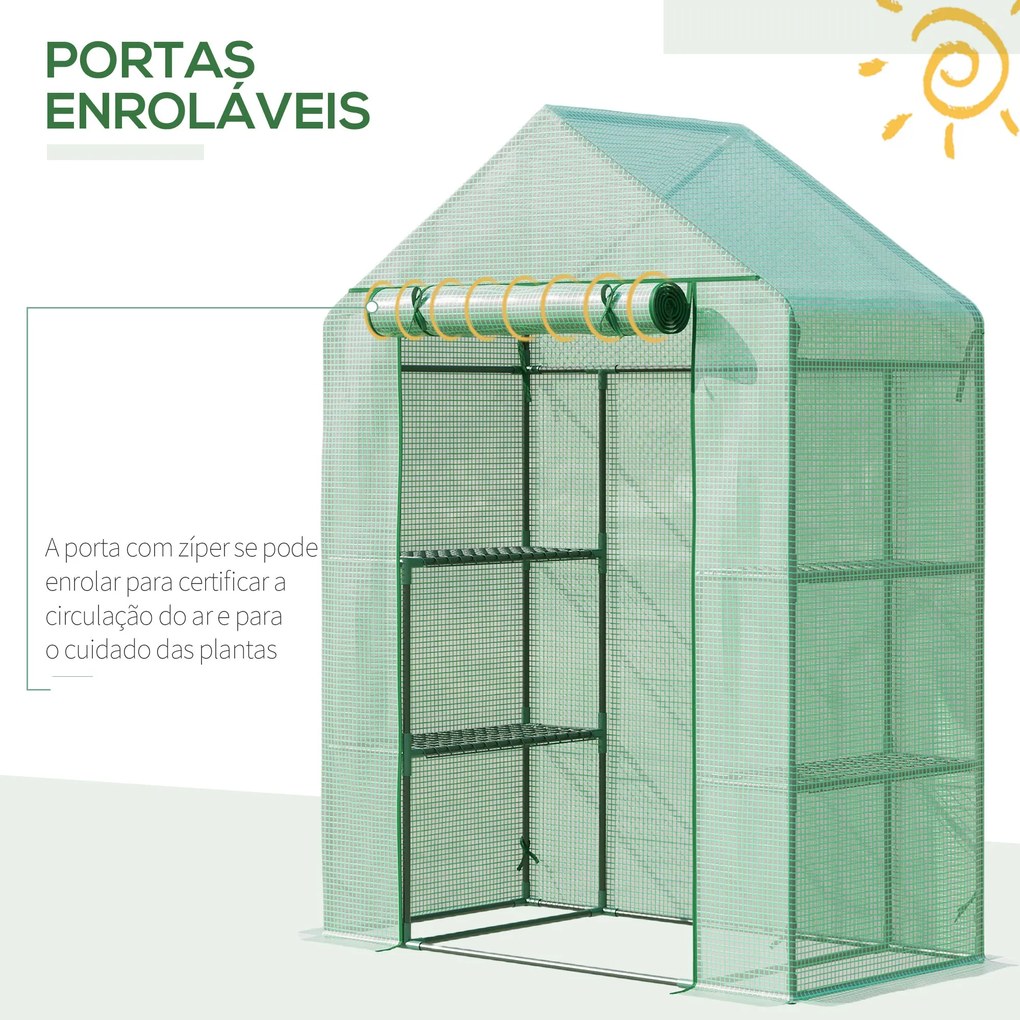 Estufa de Jardim 140x70x190cm Estufa com 4 Prateleiras Porta Enrolável