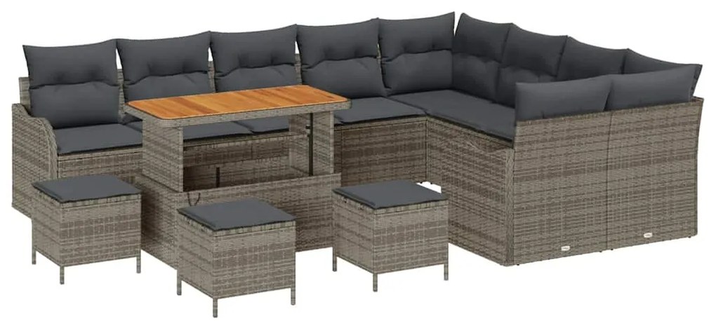 Conjunto de Sofás para Jardim de 13 Peças com Almofadas Cinza Rattan P