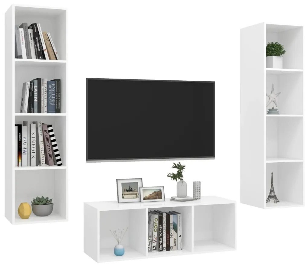 3 pcs conjunto de móveis de TV contraplacado branco