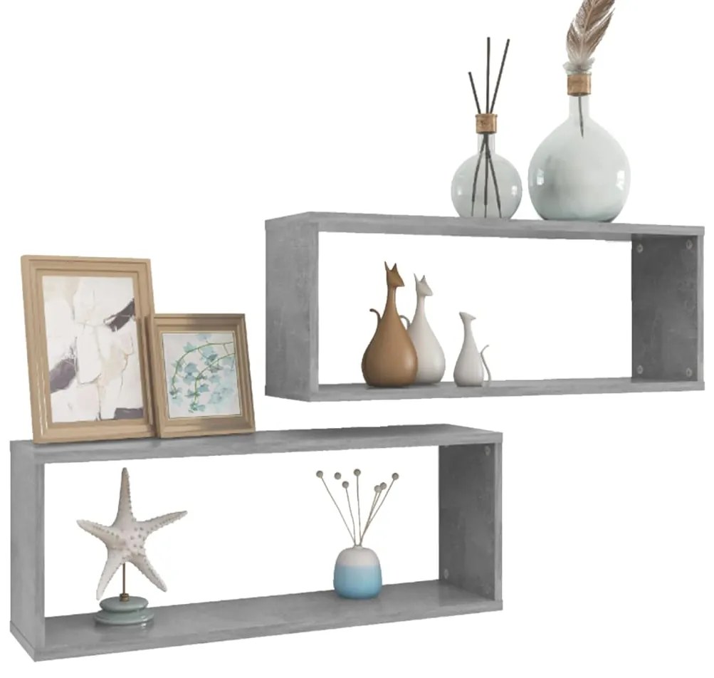 Prateleiras parede forma de cubo 2pcs 60x15x23 cm cinza cimento