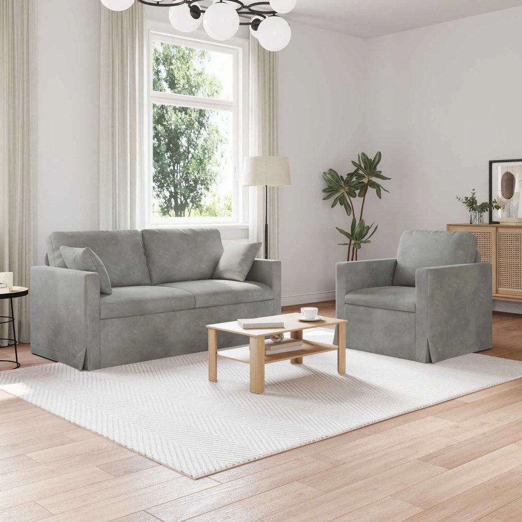 vidaXL Sofá 2 pcs Cinzento-claro