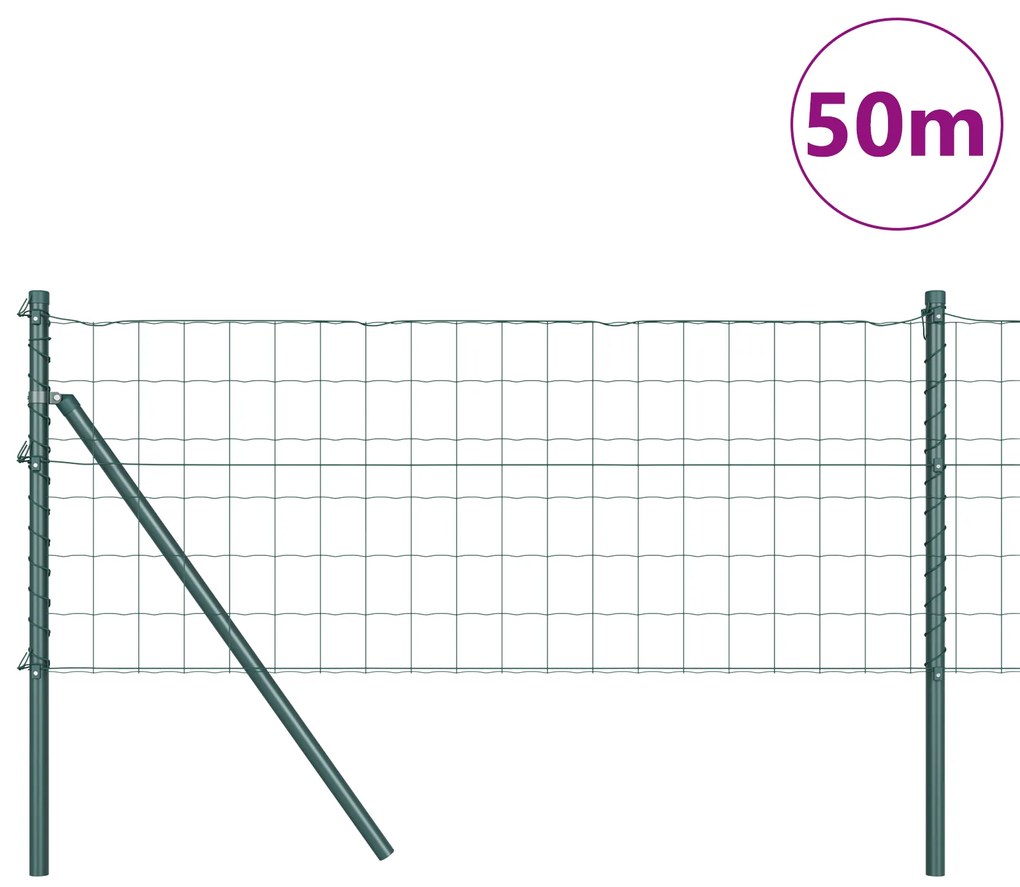 Cerca Euro com 13 Postes 0,4x50 m Aço Galvanizado Verde