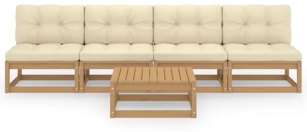 5 pcs conjunto lounge de jardim c/ almofadões pinho maciço