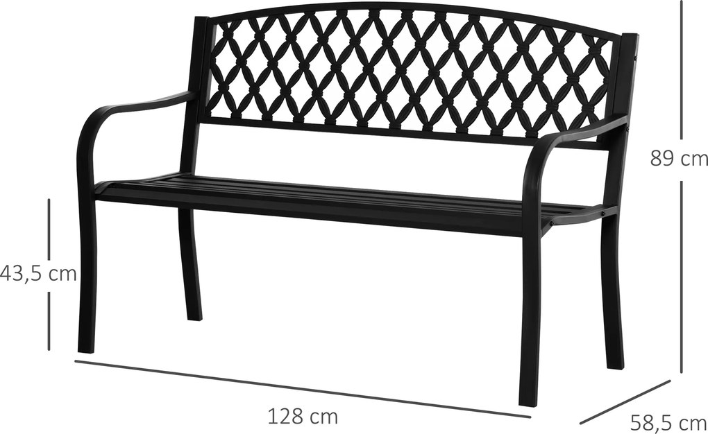 Banco de Jardim de 2 Lugares com Encosto Decorativo e Apoio para os Braços para Terraço Varanda Pátio Exterior Carga 280kg Ferro Fundido e Aço 128x58,