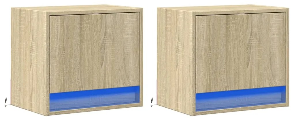 Mesas de cabeceira de parede com luzes LED 2pcs carvalho sonoma
