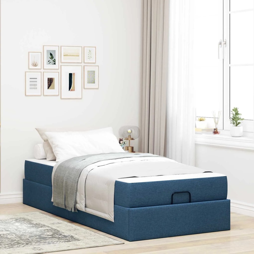 vidaXL Estrutura de cama com colchão com colchão 2 pcs Azul tecido