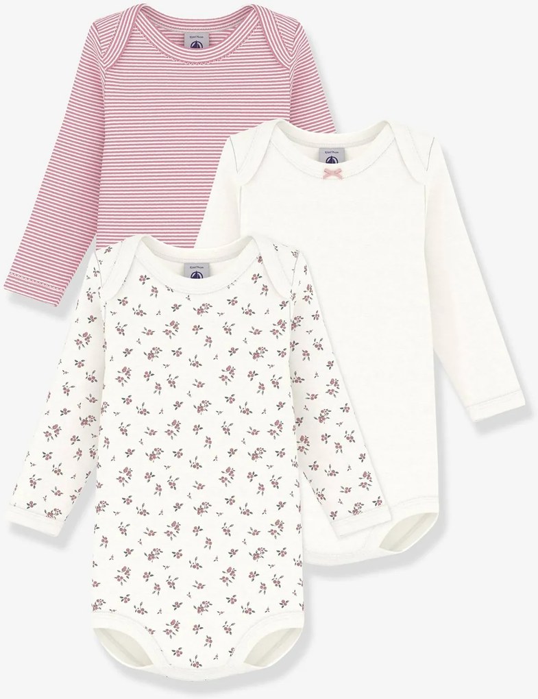Lote de 3 bodies de manga comprida PETIT BATEAU rosa