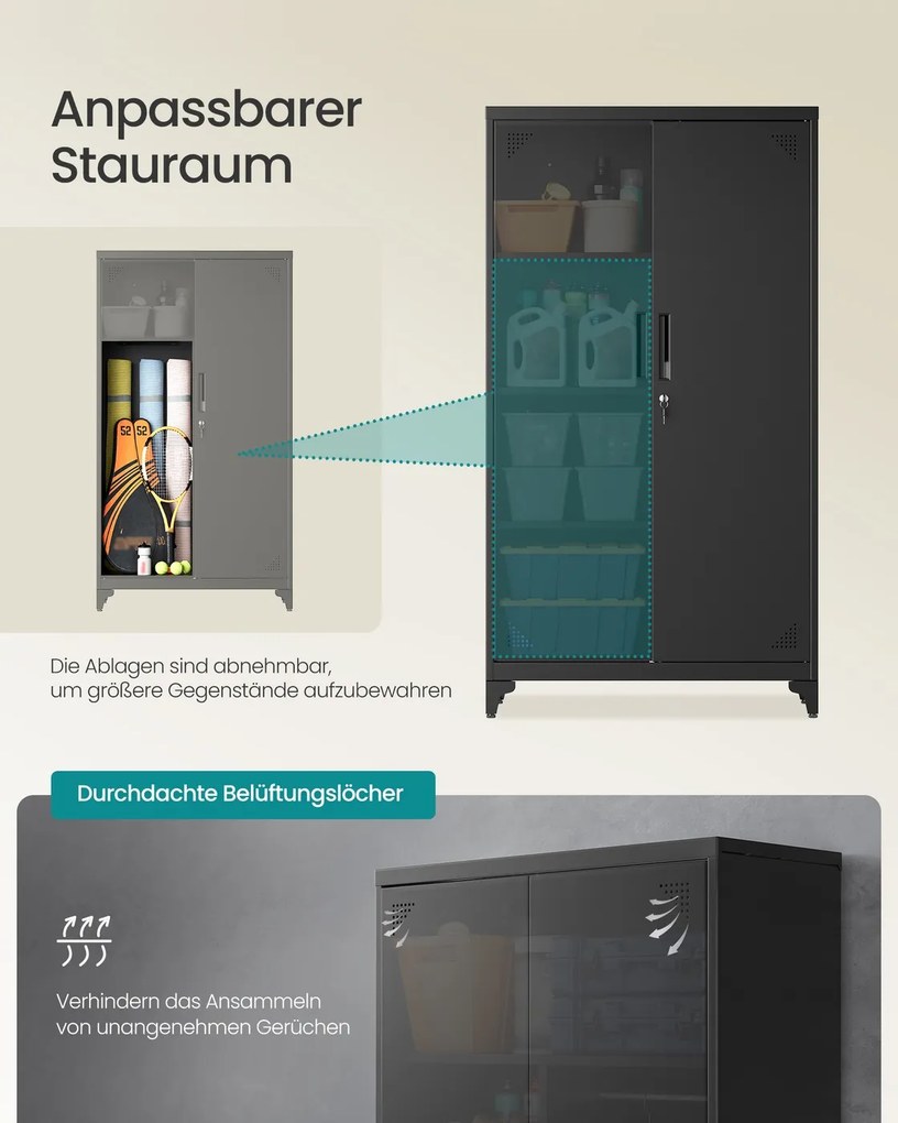 Armário arrumação multifuncional com 2 portas e 5 compartimentos, 80 x 40 x 165 cm, preto mate
