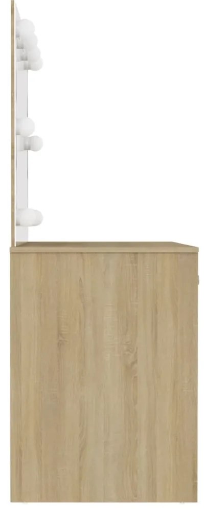 Mesa de maquilhagem c/ luzes LED 110x55x145 cm MDF cor carvalho