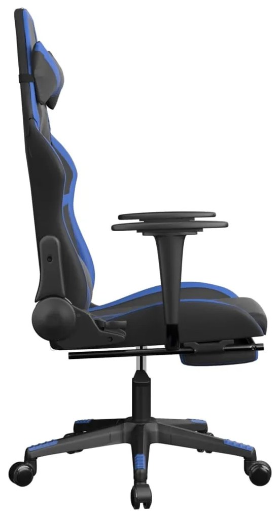 Cadeira gaming massagens c/ apoio pés couro artif. preto/azul