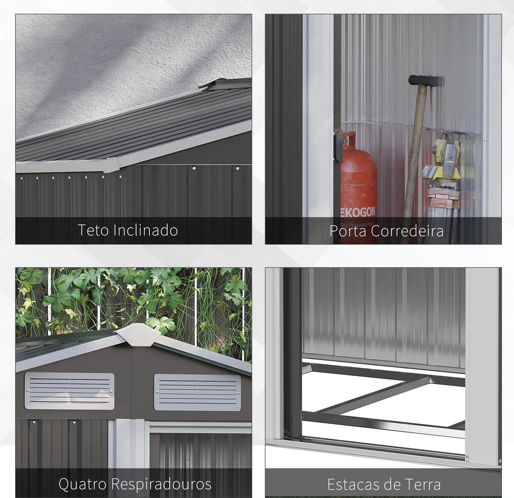 Abrigo de Jardim de 2m² 152x132x188cm Abrigo de Exterior de Aço Galvan