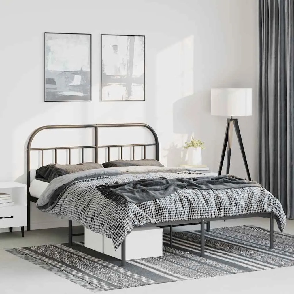 Estrutura de cama em metal com cabeceira 150x200 cm preto