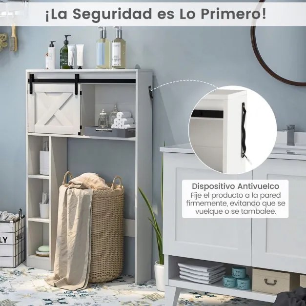 Armario de casa de banho para sanita com prateleiras nas portas 84 x 17 x 128 cm Branco