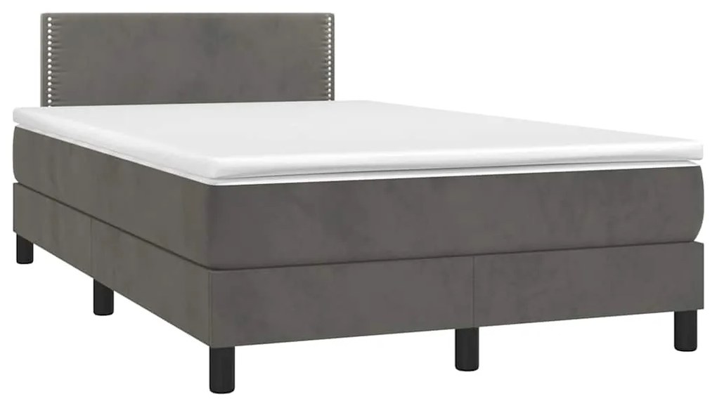 Cama box spring colchão LED 120x190cm couro artif. cinza-escuro