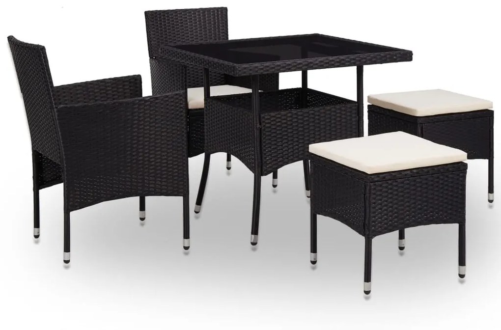 vidaXL 5 pcs conjunto jantar p/ exterior vime PE e vidro preto