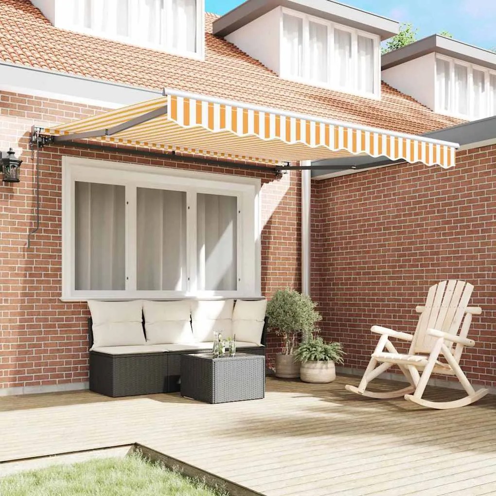 Toldo Retrátil Amarelo e Branco 300x250 cm Poliéster e Metal