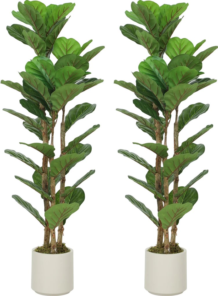 HOMCOM Conjunto de 2 plantas artificiais 120 cm Figueira-lira com vaso em plástico e tronco em madeira maciça, verde | Aosom Portugal