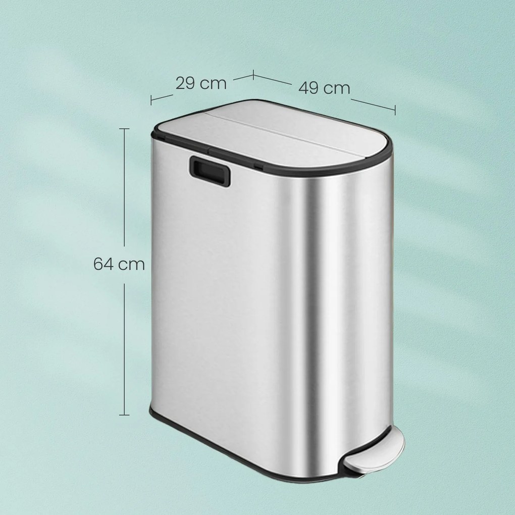 Caixote de lixo com 2 compartimentos 49 x 29 x 64 cm prateado
