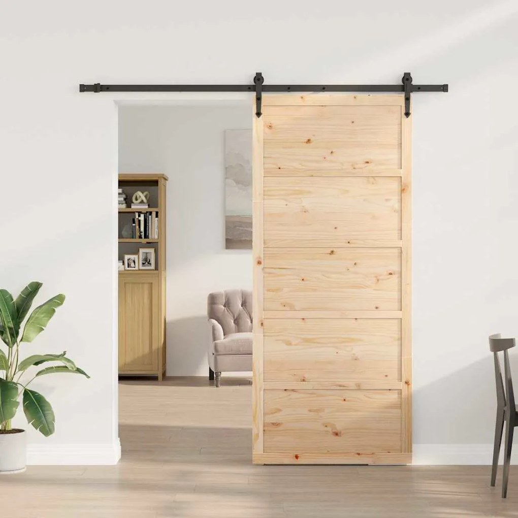 Porta Deslizante Castanho 80 x 208 cm Madeira de pinho maciça