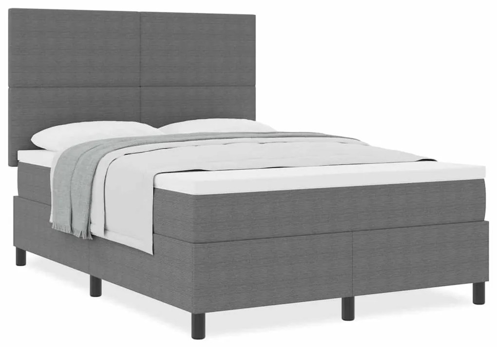 Cama Box Spring com Colchão Cinza Claro 140x200 cm Tecido de Corduroy
