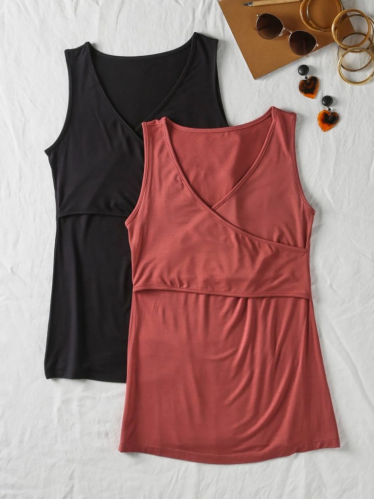 Lote de 2 tops de grávida, efeito cruzado, Fiona, ENVIE DE FRAISE terracota