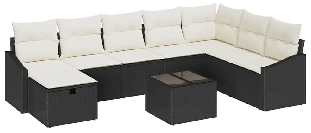 Conjunto de Sofá de Jardim de 9 peças com Almofadas em Preto Rattan Po