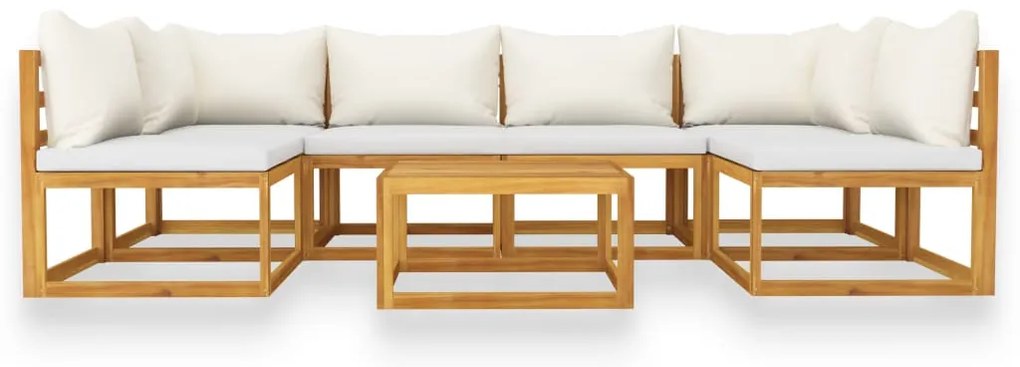 7 pcs conjunto lounge jardim c/ almofadões acácia maciça creme